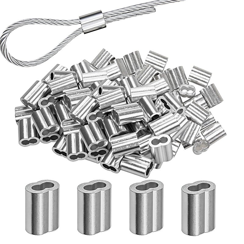 Tingheng غلاف حلقة الألمنيوم القابل للتقلص 100 قطعة، 3 مم فيرول للكابل لأسلاك 1/8" و كابلات - أكمام أسلاك - Image 1